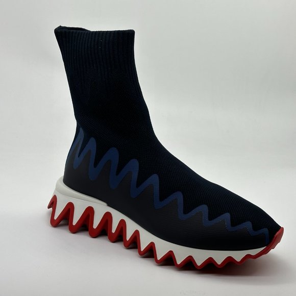 Christian Louboutin SHARKY SOCK Women Knit Flat Sneakers Shoes Navy - Picture 4 of 12